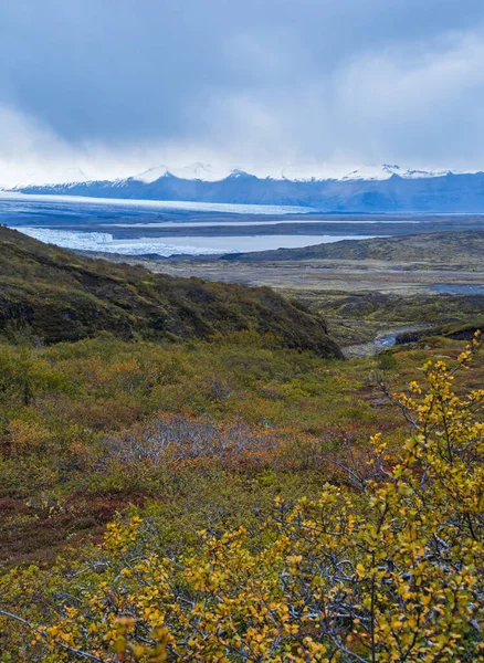Gyönyörű Őszi Kilátás Mulagljufur Kanyonból Fjallsrln Gleccserre Breirln Jéglagúnával Izlanddal — Stock Fotó