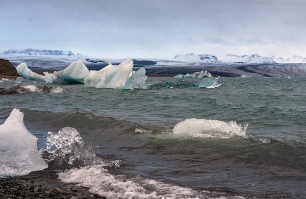 Jokulsarlon Glacialsjö Lagun Med Isblock Island Beläget Nära Kanten Atlanten — Stockfoto