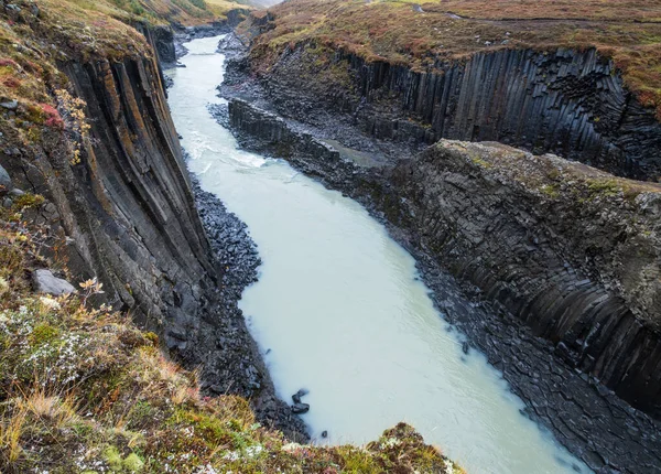 Herfstkloof Een Ravijn Jkuldalur Oost Ijsland Beroemde Zuilvormige Basalt Rotsformaties — Stockfoto