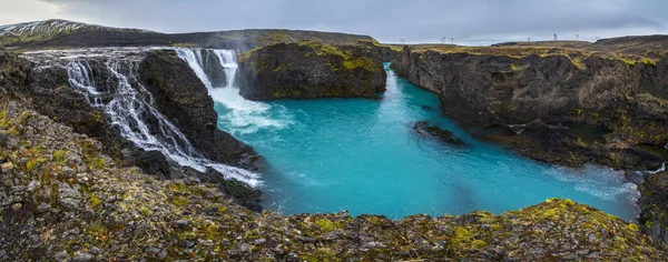Festői Vízesés Sigoldufoss Őszi Kilátás Szezonváltás Izland Déli Felvidékein — Stock Fotó