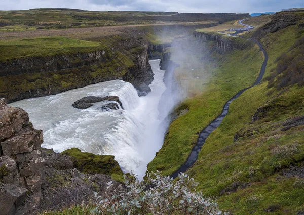 Malownicze Pełne Wody Duży Wodospad Gullfoss Widok Jesieni Południowo Zachodniej — Zdjęcie stockowe