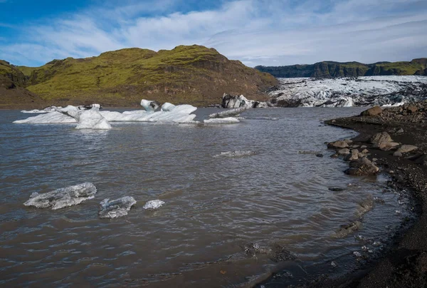 Solheimajokull Γραφικό Παγετώνα Στη Νότια Ισλανδία Γλώσσα Αυτού Του Παγετώνα — Φωτογραφία Αρχείου