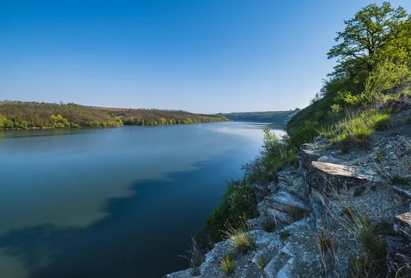 Superbe Vue Printanière Sur Canyon Rivière Dnister Avec Des Rochers — Photo