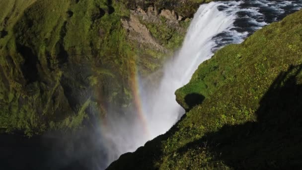 Malebné Plné Vody Velký Vodopád Skogafoss Podzimní Pohled Výšky Jihozápadní — Stock video