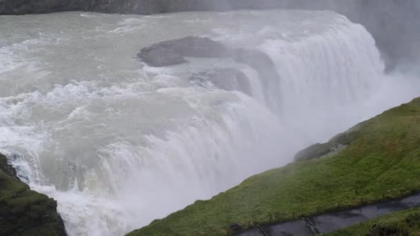 Picturesque Full Water Big Waterfall Gullfoss Autumn View Southwest Iceland — Stock Video