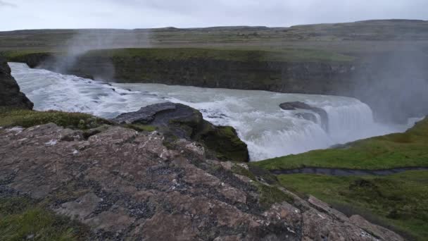 Pittoresco Pieno Acqua Grande Cascata Gullfoss Vista Autunno Islanda Sud — Video Stock