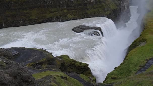 Pitoresca Cheia Água Grande Cachoeira Vista Gullfoss Outono Sudoeste Islândia — Vídeo de Stock