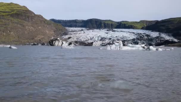 Solheimajokull Malerischer Gletscher Süden Islands Die Zunge Dieses Gletschers Rutscht — Stockvideo