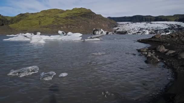 Solheimajokull Pittoreske Gletsjer Zuid Ijsland Tong Van Deze Gletsjer Glijdt — Stockvideo