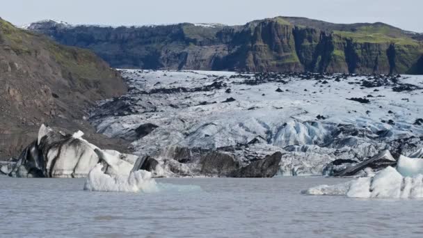 Solheimajokull Pittoreske Gletsjer Zuid Ijsland Tong Van Deze Gletsjer Glijdt — Stockvideo