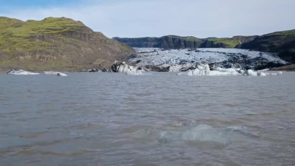 Solheimajokull Pittoreske Gletsjer Zuid Ijsland Tong Van Deze Gletsjer Glijdt — Stockvideo