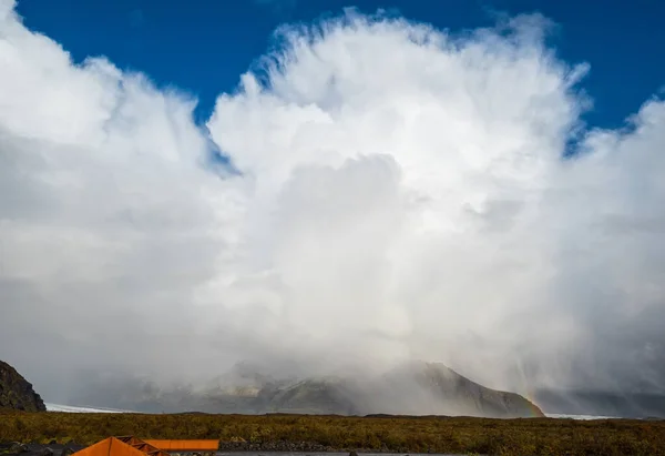 Mountain Rainbow View Auto Trip Iceland Spectacular Rain Weather Icelandic — Stockfoto
