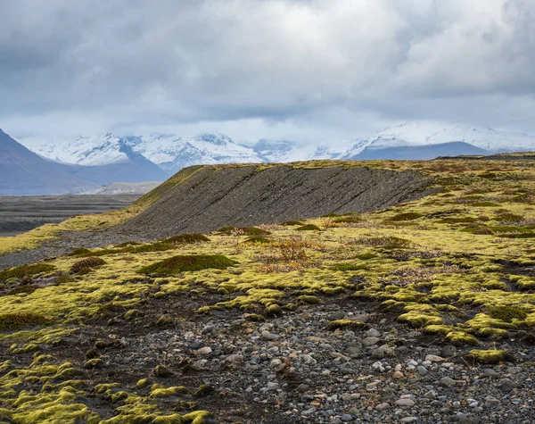 Krajobraz Jesiennej Tundry Islandii Pobliżu Lodowca Haoldukvisl Islandia Język Lodowca — Zdjęcie stockowe