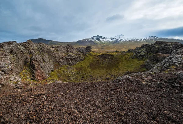 Spectacular Volcanic View Saxholl Crater Snaefellsnes Peninsula West Iceland Snaefellsjokull — Stockfoto