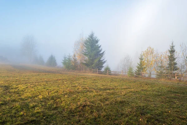 Bewolkte Mistige Ochtend Laat Herfst Bergen Scene Vreedzaam Pittoresk Reizen — Stockfoto