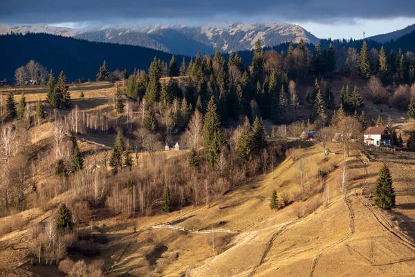 秋の山の田舎で最後の天気の良い日 平和的な絵のウクライナのカルパチア山脈のシーン — ストック写真