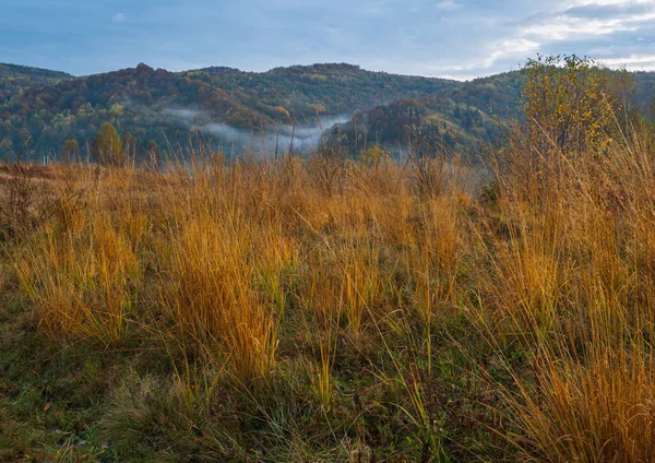 Mraky Mlhavá Podzimní Horská Scéna Klidné Malebné Cestování Sezónní Příroda — Stock fotografie