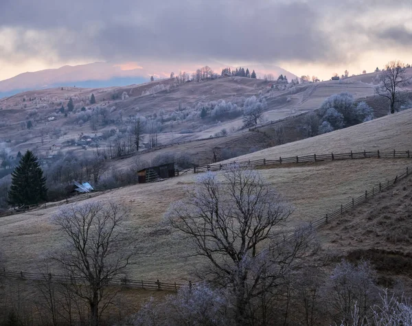 겨울이 가을의 아침에는 안개가 자욱하게 평화롭고 아름다운 시골의아름다움 펼쳐지는 곳이다 — 스톡 사진
