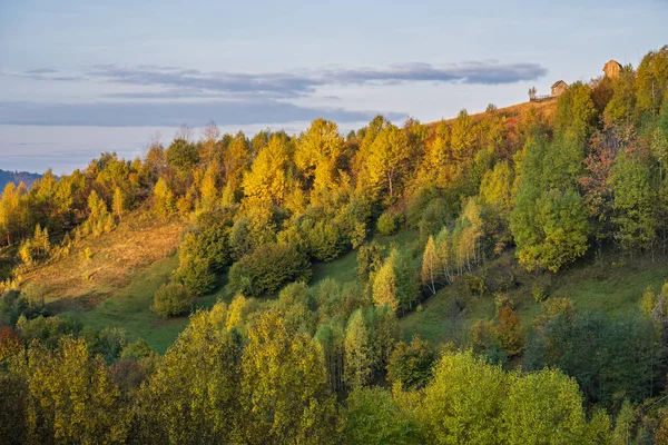 Mlhavá Ranní Podzimní Horská Scéna Klidné Malebné Cestování Sezónní Příroda — Stock fotografie