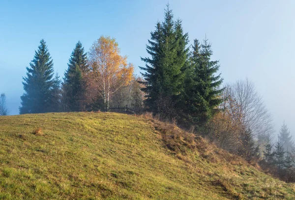 Nuvoloso Nebbioso Mattina Scena Montagna Fine Autunno Tranquillo Pittoresco Viaggio — Foto Stock