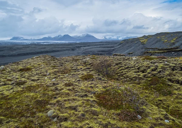Krajobraz Jesiennej Tundry Islandii Pobliżu Lodowca Haoldukvisl Islandia Język Lodowca — Zdjęcie stockowe