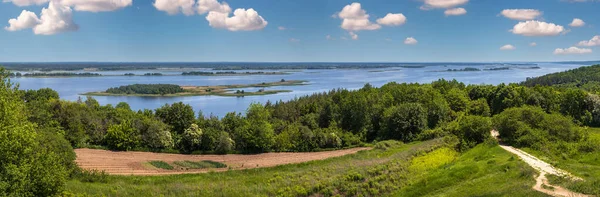 Dnipro Říční Břehy Letní Panoramatická Krajina Kaniv Vodní Nádrž Kyjevský — Stock fotografie