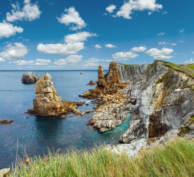 Arnia Beach (İspanya) Atlas Okyanusu kıyı şeridi manzara.