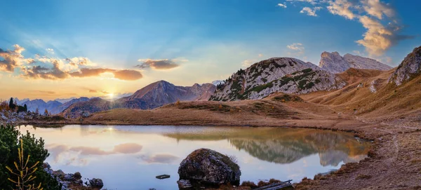 Early Morning Autumn Alpine Dolomites Mountain Scene Peaceful Valparola Pass — Stock Photo, Image