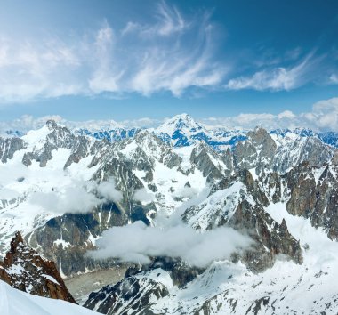 Mont Blanc dağ massif yaz manzarası (Aiguille du Midi Dağı, Fransızca görünümünden ) 