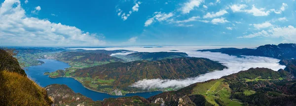 Malownicze Jesienne Alpy Widok Jeziora Górskie Punktu Widzenia Schafberga Salzkammergut — Zdjęcie stockowe