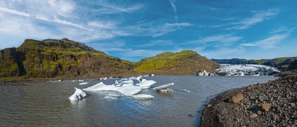 Solheimajokull Buzulu Zlanda Buzulun Dili Katla Volkanından Kayar Buz Blokları — Stok fotoğraf