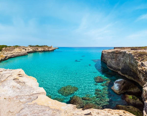 Litoral Mar Adriático Pitoresco Área Arqueológica Roca Vecchia Salento Puglia — Fotografia de Stock