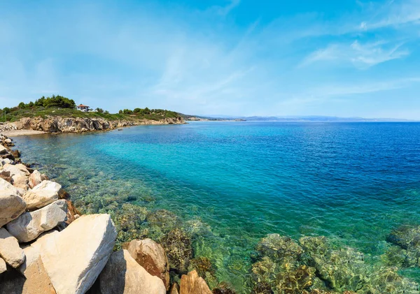 Zomer Sithonia Kustlijn Landschap Van Egeïsche Zee Met Strand Huis — Stockfoto