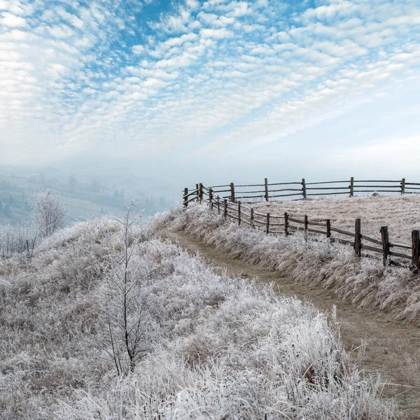 Inverno Está Chegar Últimos Dias Outono Manhã Paisagem Montanhosa Cena — Fotografia de Stock