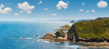 Summer Cabo Vidio coastline landscape (Asturias, Cudillero, Bay of Biscay, Spain). Three shots stitch high-resolution panorama.