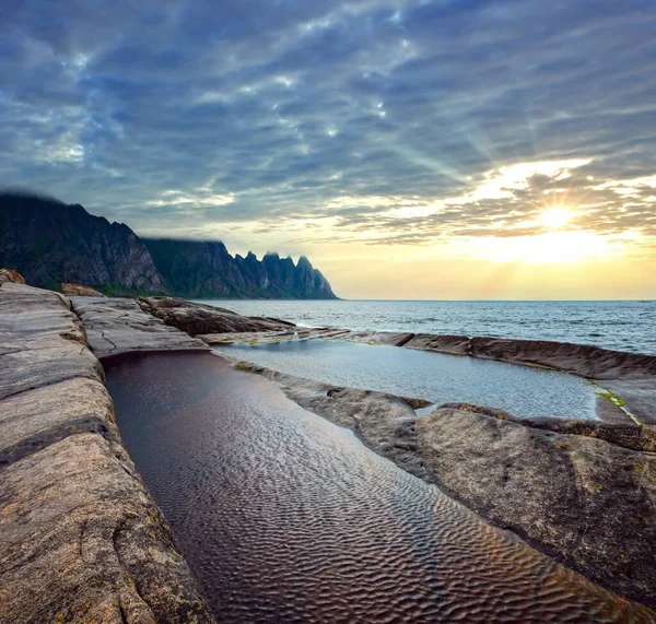 Stony Beach Tidal Baths Ersfjord Senja Norway Summer Polar Day — Stock Photo, Image