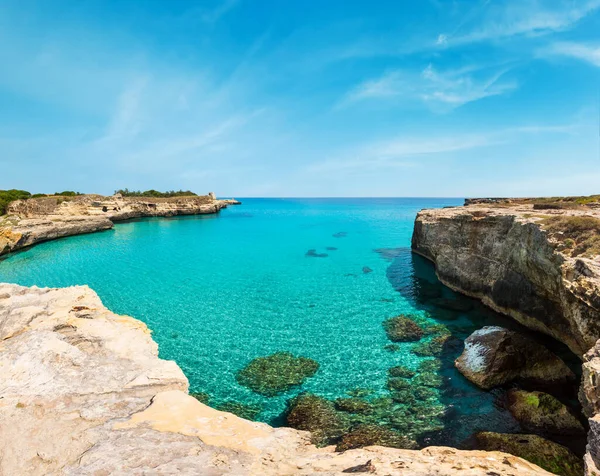 Festői Adriai Tenger Partjától Régészeti Terület Roca Vecchia Salento Puglia — Stock Fotó