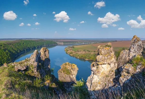 德涅斯特河峡谷上美丽的春景 花朵如画 这个地方叫Shyshkovi Gorby Nahoriany Chernivtsi Region Ukraine — 图库照片