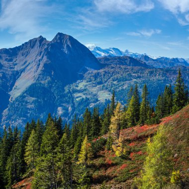 Güneşli, huzurlu, sonbahar dağları manzarası. Dorfgastein 'dan Paarseen göllerine, Land Salzburg, Avusturya' ya yürüyüş yolundan huzurlu Alpler dağ manzarası. Resimli yürüyüş mevsimi, doğa güzelliği konsepti sahnesi.