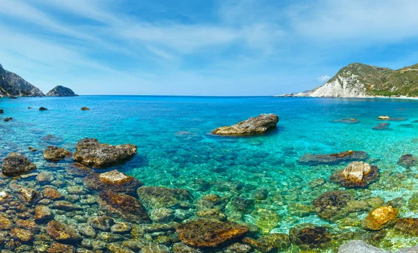 Petani Beach Panorama Verano Kefalonia Grecia Todas Las Personas Reconocen — Foto de Stock