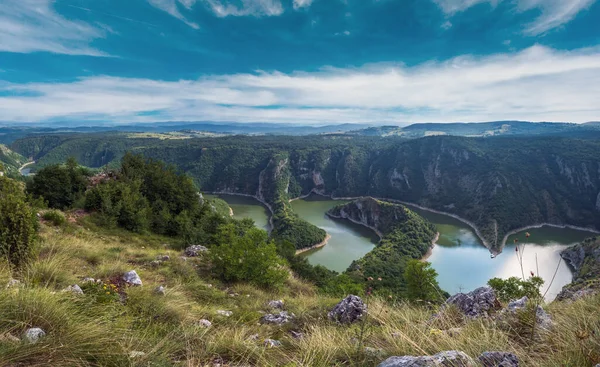 セルビアウバツ川の蛇行の美しい夏のトップビュー — ストック写真