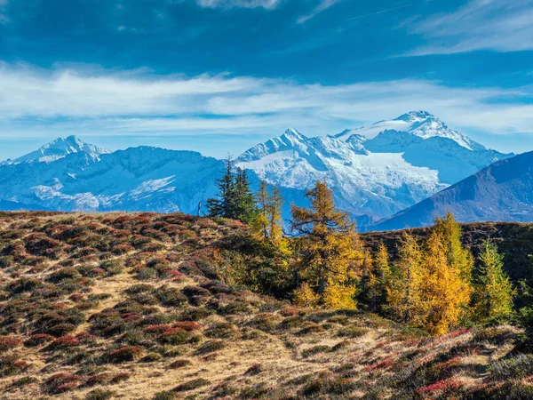 Slunečná Idylická Podzimní Alpská Scéna Klidné Alpy Pohled Turistické Stezky — Stock fotografie