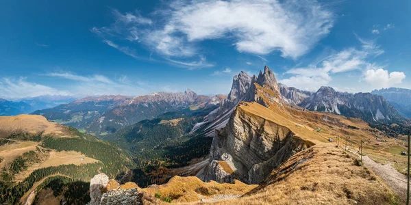 Outono Pitoresco Alpes Cena Montanha Famoso Italiano Dolomites Seceda Majestoso — Fotografia de Stock