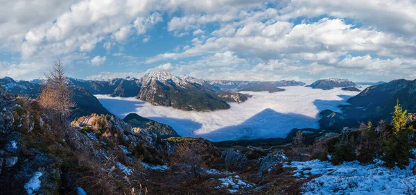 Podzimní Alpy Horské Mlhavé Ráno Pohled Jenner Vyhlídkové Plošiny Schonau — Stock fotografie