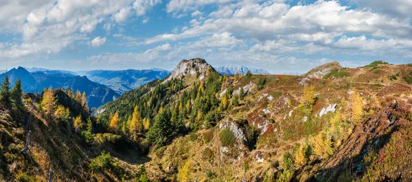 Slunečná Idylická Podzimní Alpská Scéna Klidné Alpy Pohled Turistické Stezky — Stock fotografie