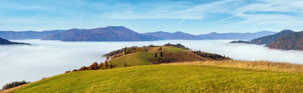 Morgondimmiga Moln Höstens Fjällbygd Ukraina Karpaterna Transcarpathia Fridfull Pittoresk Resa — Stockfoto