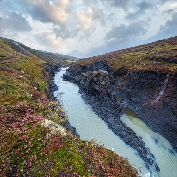 Autumn Picturesque Studlagil Canyon Ravine Jokuldalur Eastern Iceland Famous Columnar — Stock Photo, Image