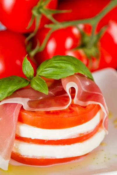 Fresh mozzarella and tomato salad — Stock Photo, Image