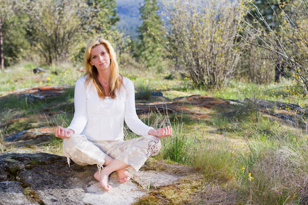 happy woman meditating