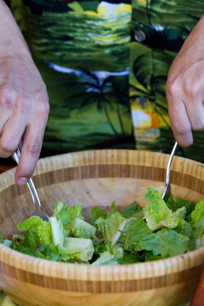 Tossing a salad — Stock Photo, Image